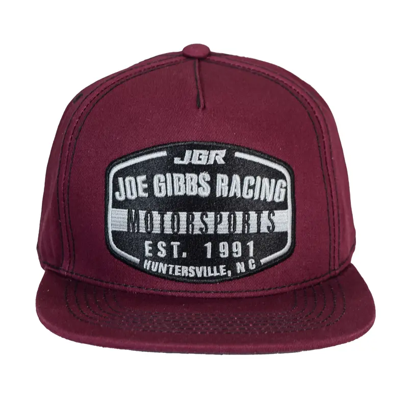 Joe Gibbs Racing Burgundy Flatbill Cap – Est. 1991 Embroidered Logo, Cotton Fabric, Snapback Adjustability 1