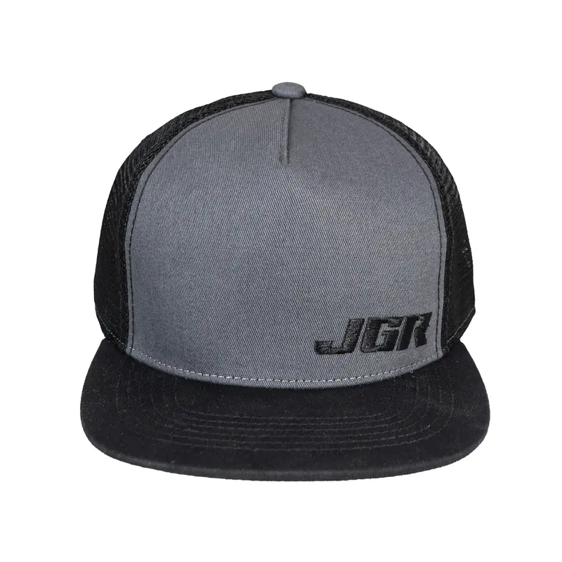 Joe Gibbs Racing Flatbill Trucker Hat – Dark Grey Polyester Mesh, Embroidered Jgr Logo, Snapback Closure 1