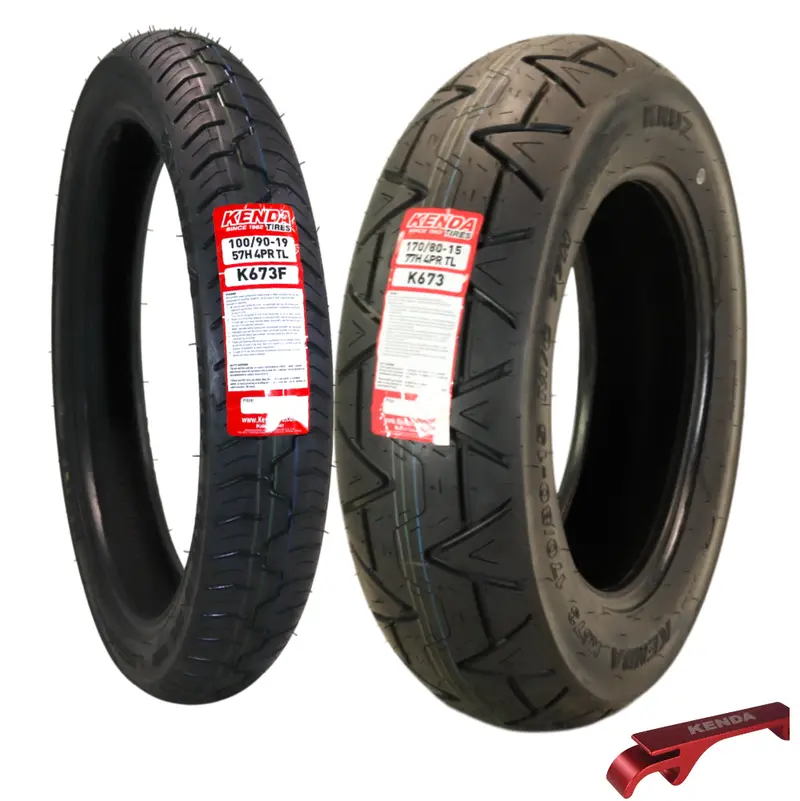 Kenda Kruz K673 Front & Rear Motorcycle Tire Combo – 100/90-19 Front + 170/80-15 Rear, High-Mileage Cruiser Tires With Keychain 1