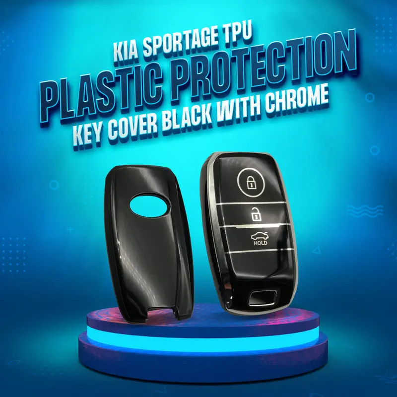 Kia Alpha 2019–2024 Tpu Key Cover – Black With Chrome Accents And 3 Buttons 1