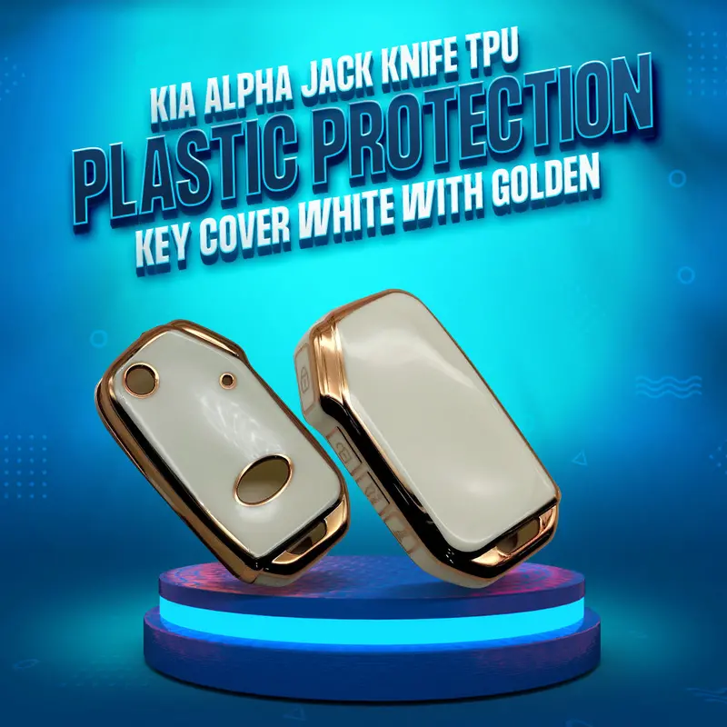 Kia Alpha 2019–2025 Jackknife Tpu Key Cover – White & Gold With 4 Buttons 1