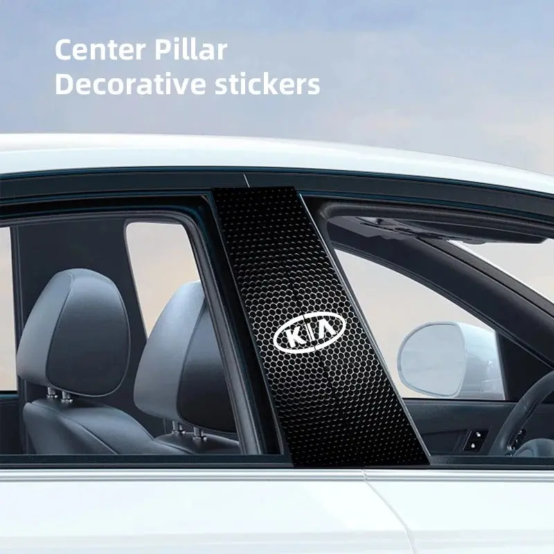 Kia Center Pillar Decorative Sticker Set – Black Carbon Fiber Finish (Pair) 1