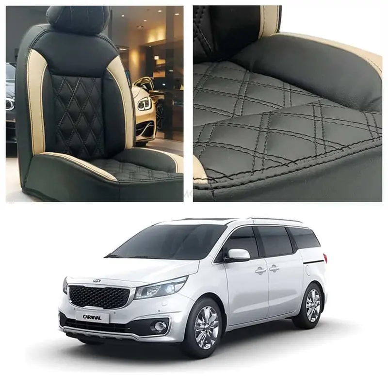 Kia Grand Carnival Black & Beige Diamond-Cut Seat Covers (2019–2025) 1