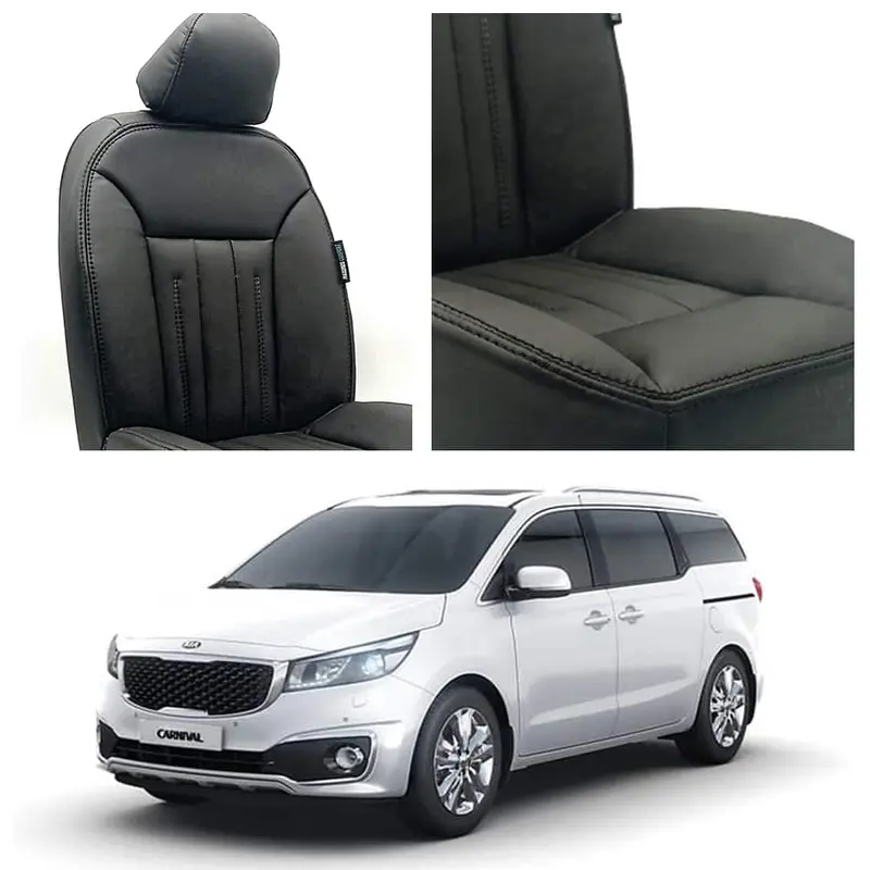 Kia Grand Carnival Black Seat Covers – Premium Audi-Inspired Look (2019–2025) 1