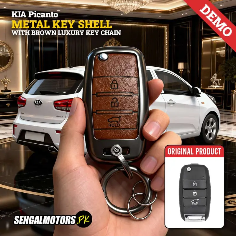 Kia Picanto Metal Key Shell (2019–2025) – Brown Anodized Replacement Case With Keychain 1