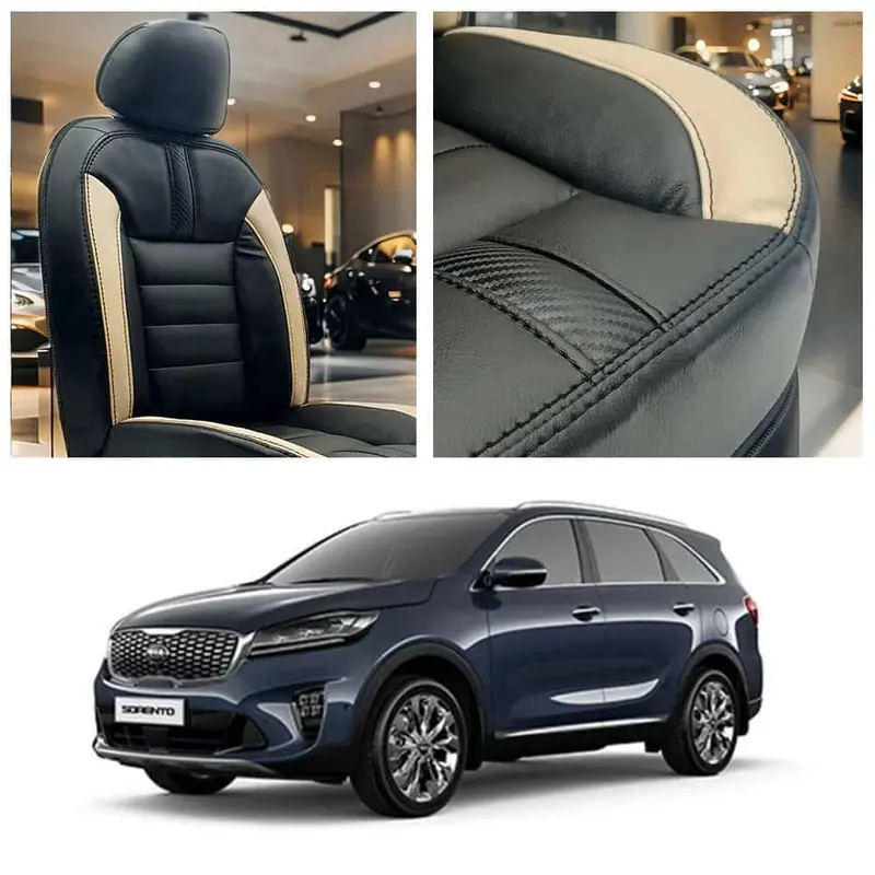 Kia Sorento 7-Seat Black And Beige Hockey-Themed Covers (2021–2024) 1