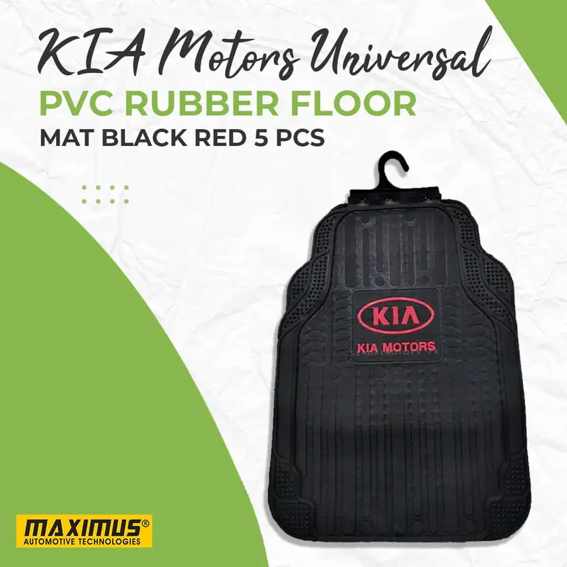 Kia-Specific Pvc Rubber Car Floor Mats – Bold Black & Red Pattern, 5 Units 1