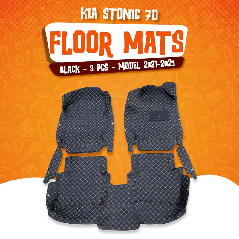 Kia Stonic 7-Door All-Weather Floor Mats – Black Threaded Design, 3-Piece Set (2021–2025) 1
