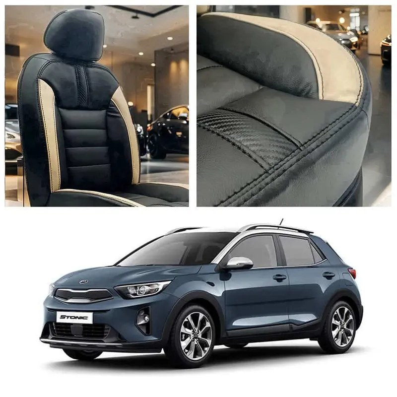 Kia Stonic Black And Beige Hockey Design Seat Covers (2021–2025) 1