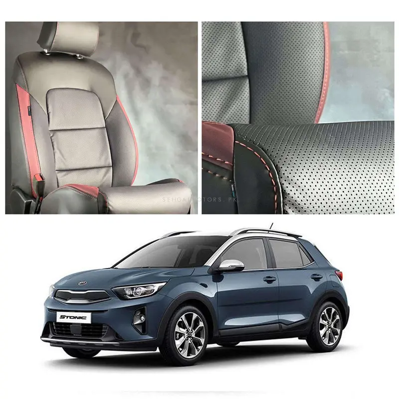 Kia Stonic Breathable Sport Seat Covers – Ventilated Black & Red Fabric (2021–2025) 1