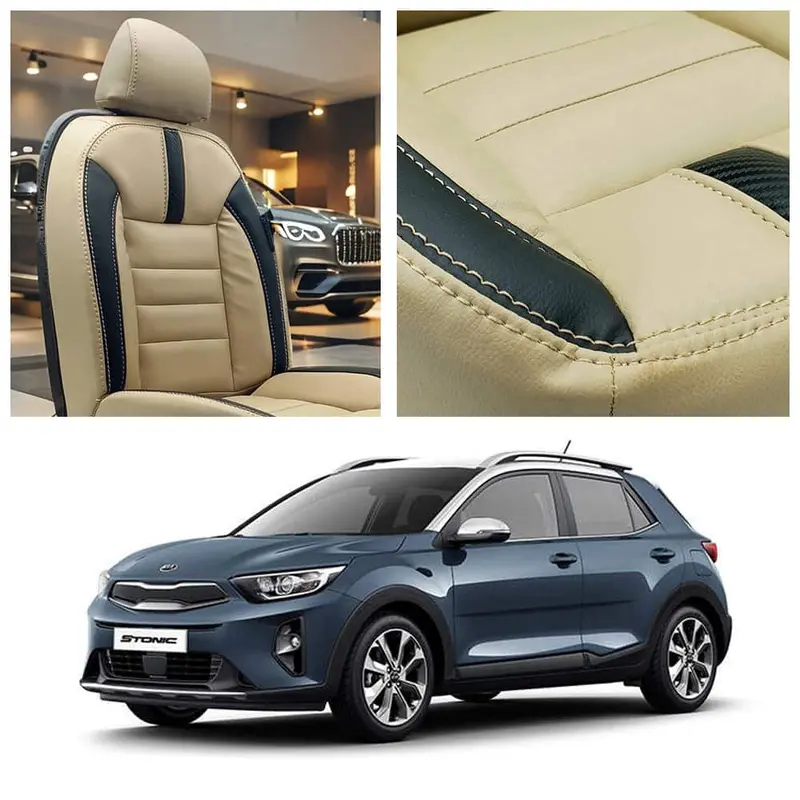 Kia Stonic Hockey-Design Seat Covers – Beige & Black, 2021–2025 1