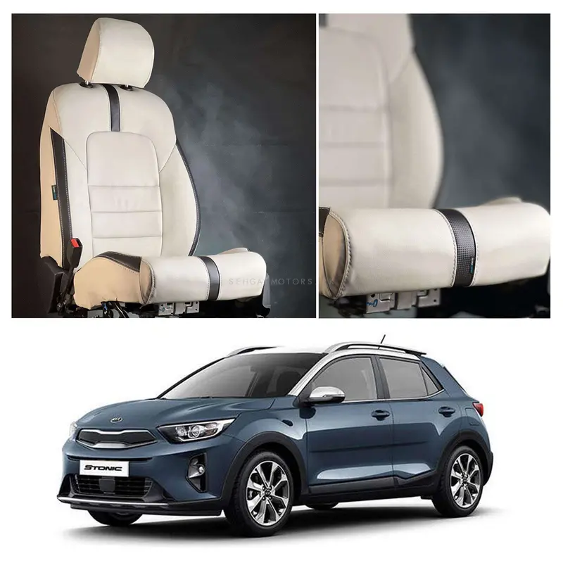 Kia Stonic Two-Tone Seat Covers – Beige & Black Type R Style (2021–2025) 1