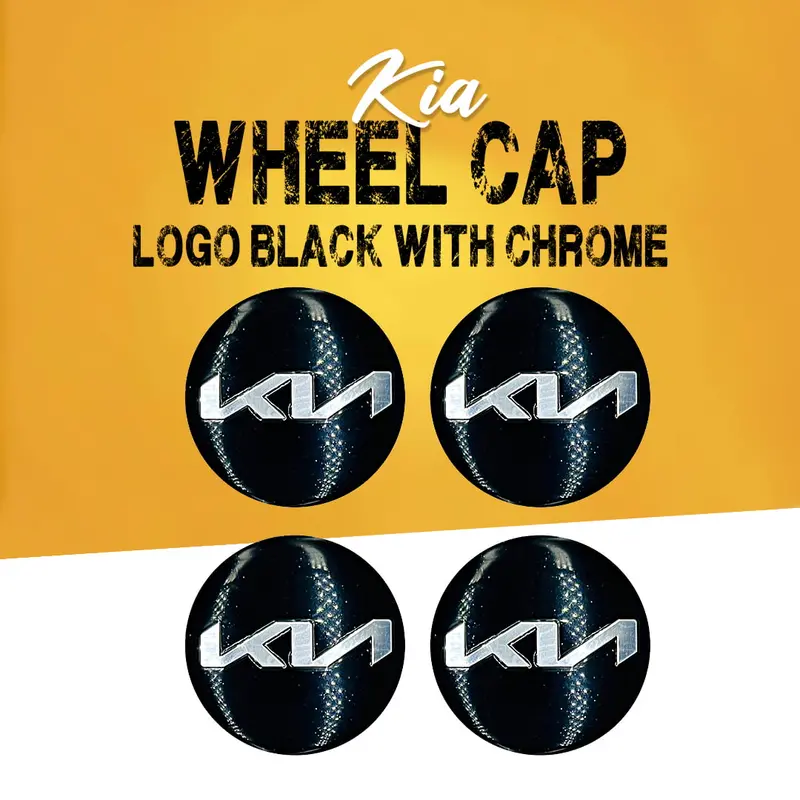 Kia Wheel Center Caps – Matte Black With Chrome Hub Logo Stickers (4 Pcs) 1