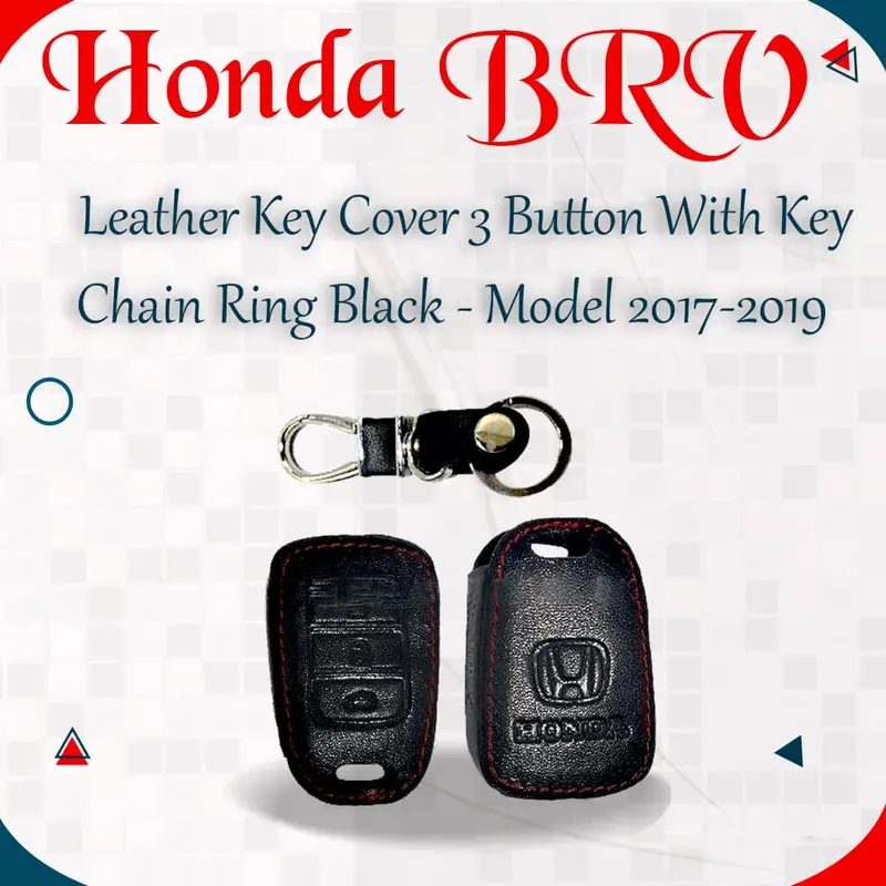 Leather Key Cover With Ring For Honda Brv – Sleek Black Design (2017–2025) 1