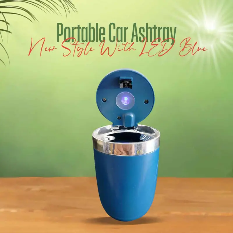 Led-Illuminated Portable Car Ashtray With Chrome Trim – Blue Light Design For Vehicles 1