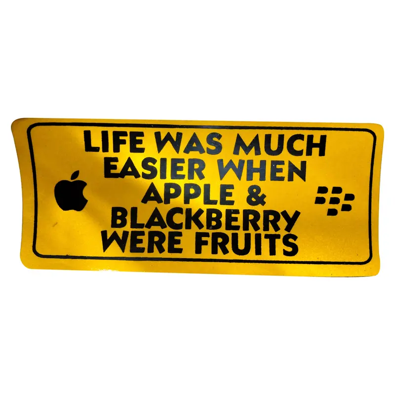 'Life Was Easier When Apple & Blackberry Were Fruits' Humor Decal – Yellow Retro Sticker 1