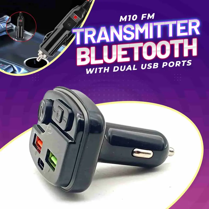 M10 Bluetooth Fm Transmitter For Automotive Use Featuring Dual Usb Chargers 1