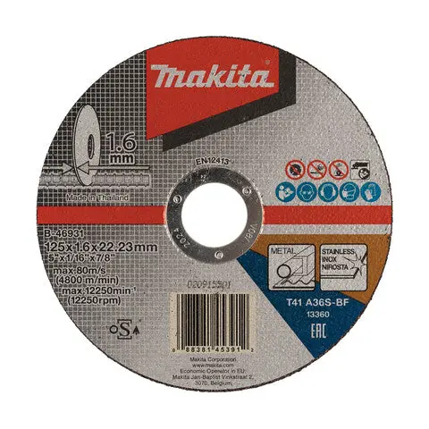 Makita A36S Stainless/Mild Steel Cut-Off Disc – 125Mm X 1.6Mm X 22Mm, 25-Pack (B-46931-25) 1