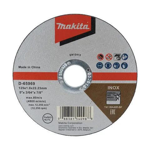 Makita Wa46R Stainless Steel Cutting Disc – 125Mm X 1.2Mm X 22Mm, 10-Pack (D-65969-10) 1
