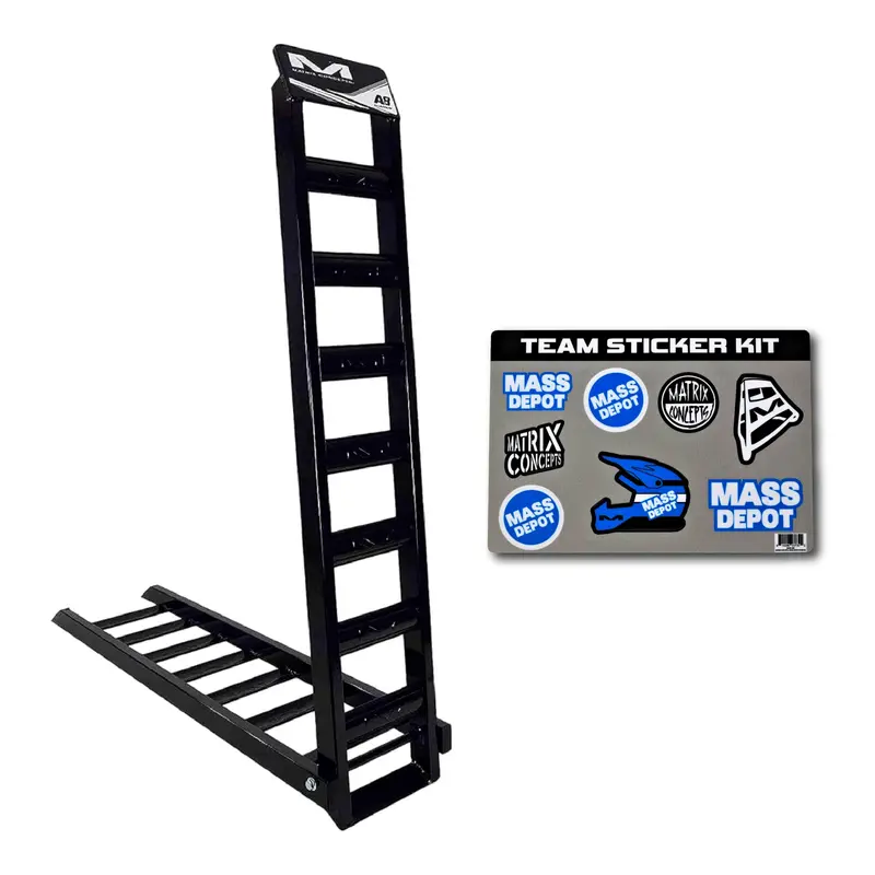 Matrix Concepts A8 Folding Aluminum Loading Ramp – 8 Ft, 750 Lb Capacity, Black Finish | Aircraft-Grade 6061 Aluminum With Rubber-Tipped Arched Rungs & Safety Straps 1