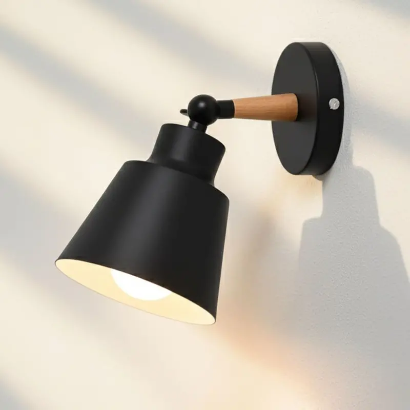 Matte Black Directional Wall Light – Rotating Arm With Wood-Inlay Detail 1