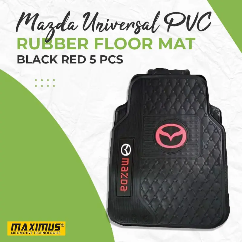 Mazda-Compatible Pvc Rubber Car Floor Mats – Black And Red Design, 5-Pack 1