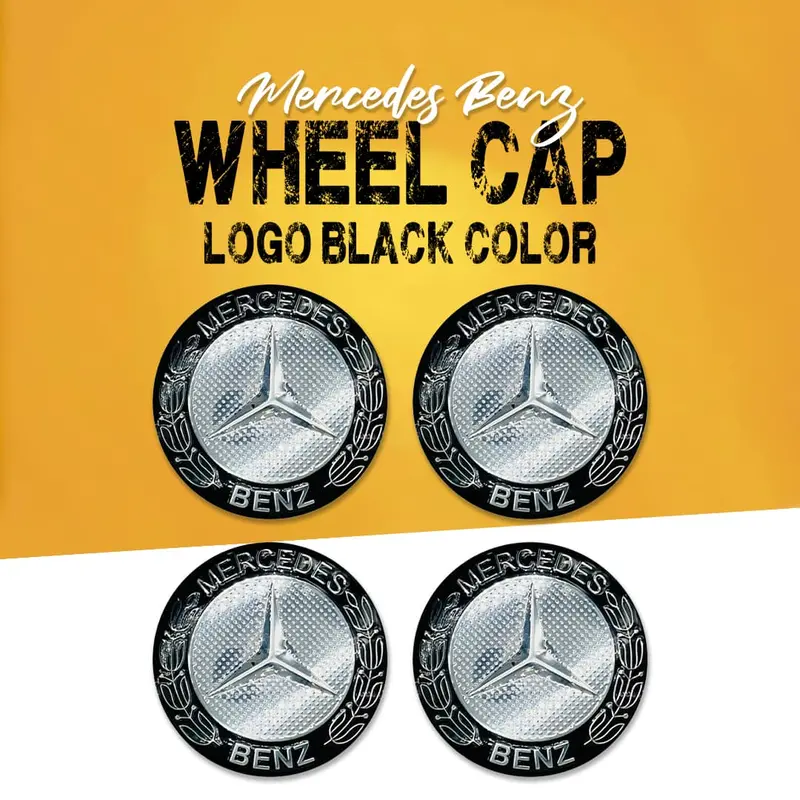 Mercedes-Benz Wheel Center Caps – Solid Black With Contrasting Hub Badge (4-Pack) 1