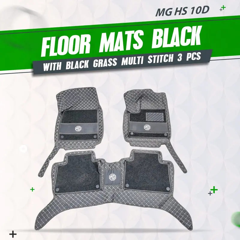 Mg Hs 10D All-Weather Floor Mats – Black Thread & Grass Weave, 3-Piece Set (2020–2025) 1