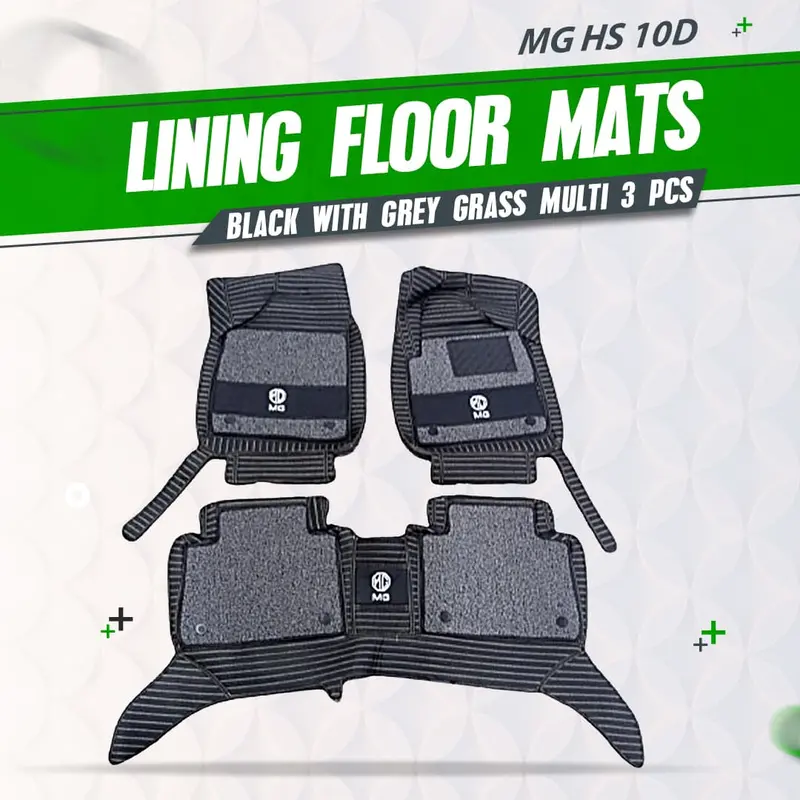 Mg Hs Custom Floor Liners (2020–2025) – 3-Piece Mix-Thread Set With Black Base & Grey Grass Texture 1