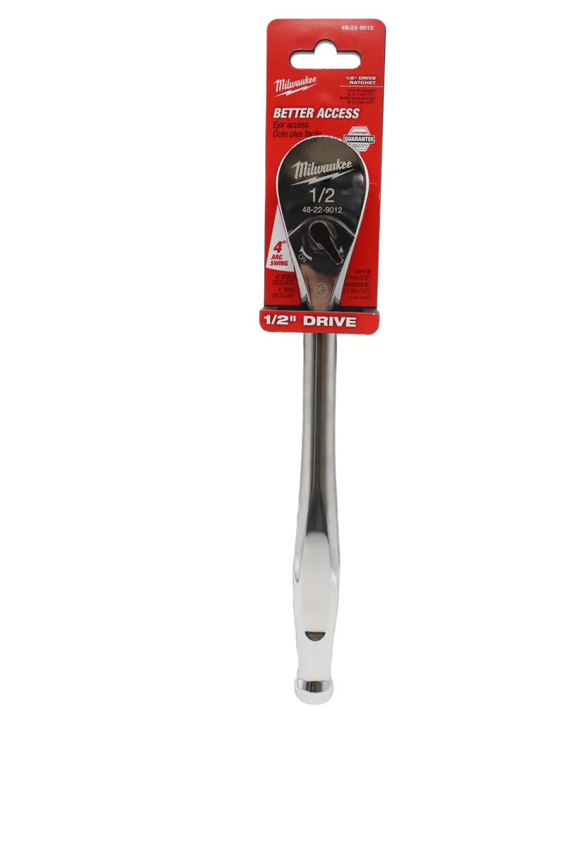 Milwaukee 1/2" Drive Ratchet – 4-Degree Arc Swing, Chrome-Finished (48-22-9012) 1