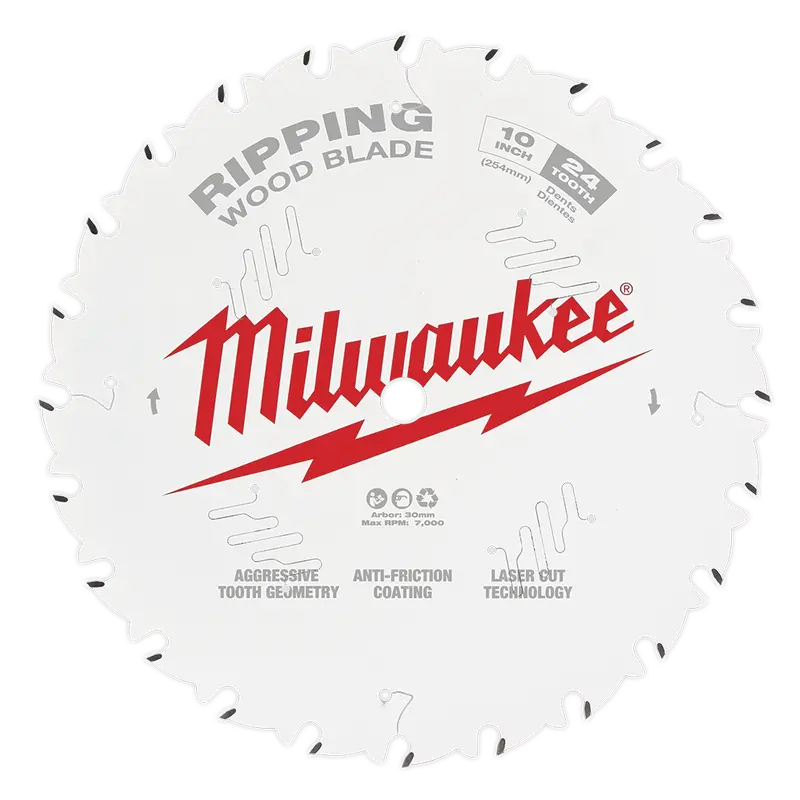 Milwaukee 10" (254Mm) 24-Tooth Ripping Circular Saw Blade – Model 48408020 1