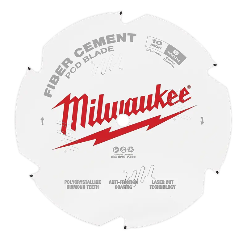 Milwaukee 10" (254Mm) 6-Tooth Pcd-Coated Fibre Cement Circular Saw Blade – Model 48409010 1
