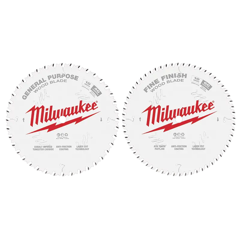 Milwaukee 10" (254Mm) Dual-Pack Circular Saw Blade Set: 40T + 60T – Model 48408036 1