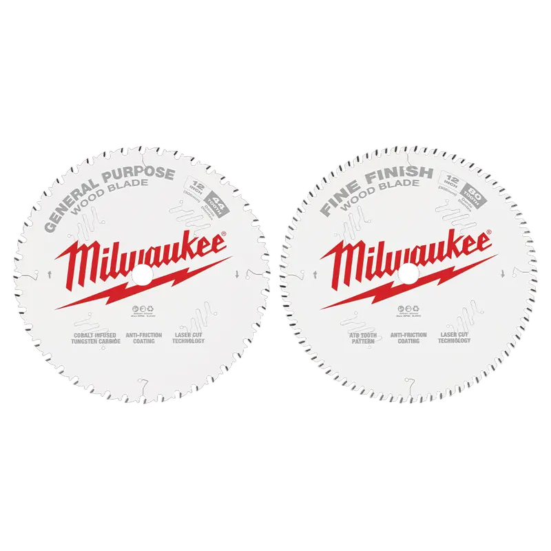 Milwaukee 12" (305Mm) Dual-Pack Circular Saw Blade Set: 44T + 80T – Model 48408232 1