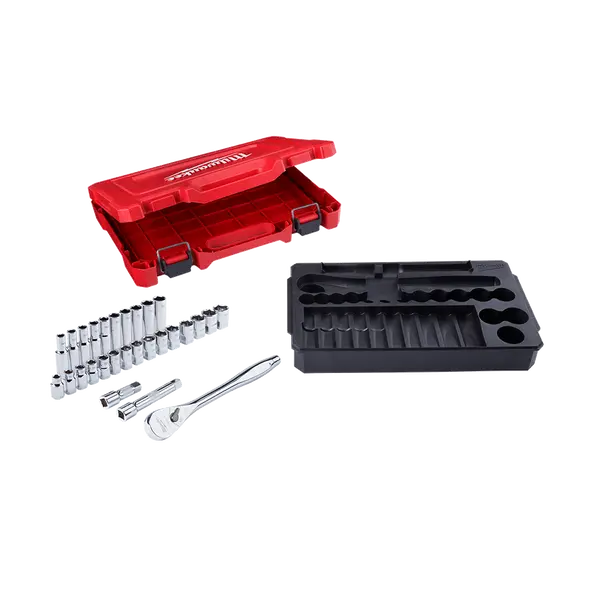 Milwaukee 28-Piece 1/2" Drive Ratchet And Socket Set: Metric Only – Model 48229510 1