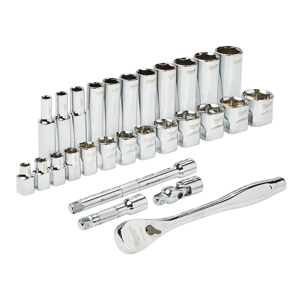 Milwaukee 28-Piece 3/8" Drive Ratchet And Socket Set: Sae Only – Model 48229408 1