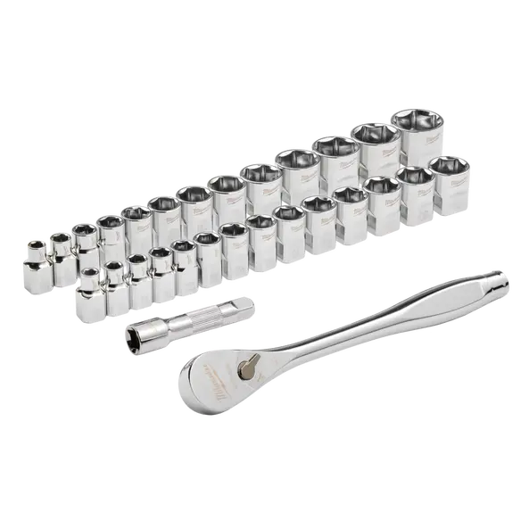 Milwaukee 29-Piece 3/8" Drive Ratchet And Socket Set: Sae & Metric – Model 48229088 1
