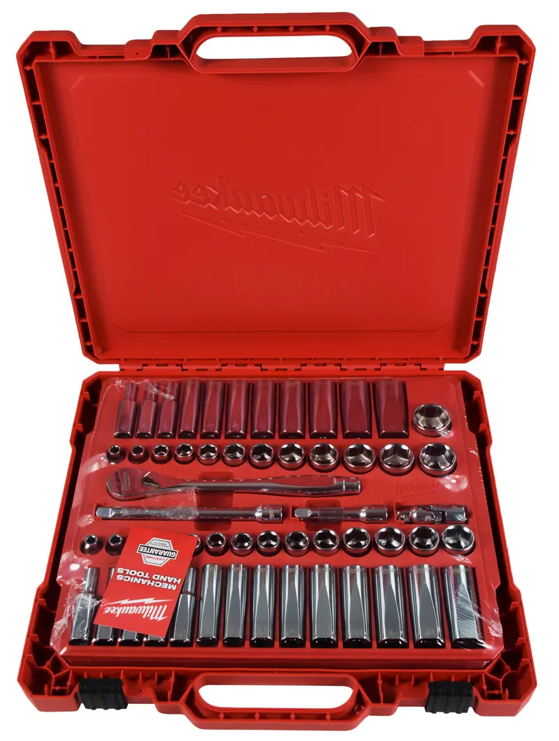 Milwaukee 3/8" Drive 56-Piece Ratchet & Socket Set – Sae/Metric Combo With 90-Tooth Ratchet, Slim Sockets & Organized Carrying Case 1