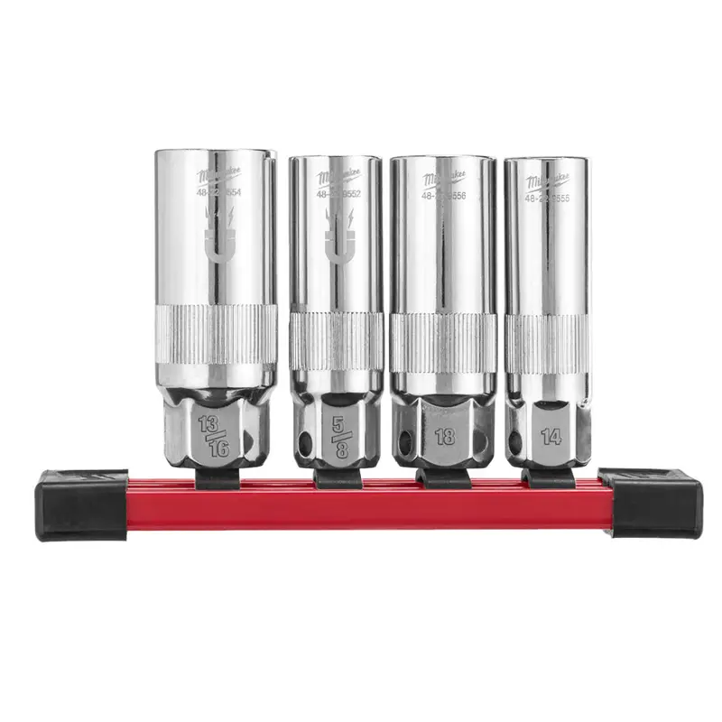 Milwaukee 4-Piece 3/8" Drive Spark Plug Socket Kit On Storage Rail – Model 48229195 1