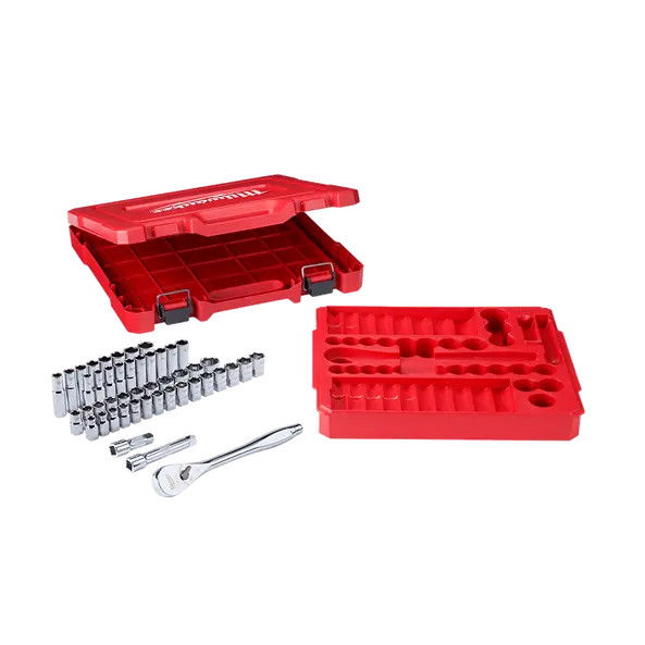 Milwaukee 47-Piece 1/2" Drive Ratchet And Socket Set: Sae & Metric – Model 48229010 1
