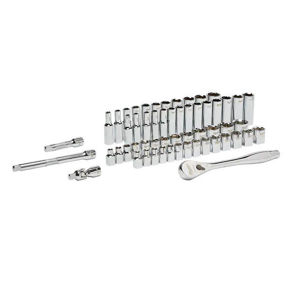 Milwaukee 56-Piece 3/8" Drive Ratchet And Socket Set: Sae & Metric – Model 48229008 1