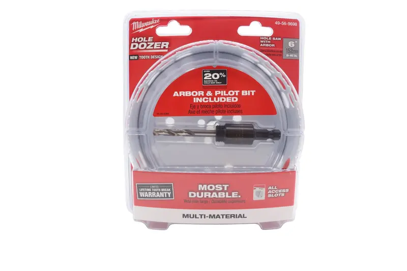 Milwaukee 6-Inch Bi-Metal Hole Saw With Arbor – Reinforced Backing Plate & Plug Ejection Slots For Wood, Metal, Pvc & Drywall 1