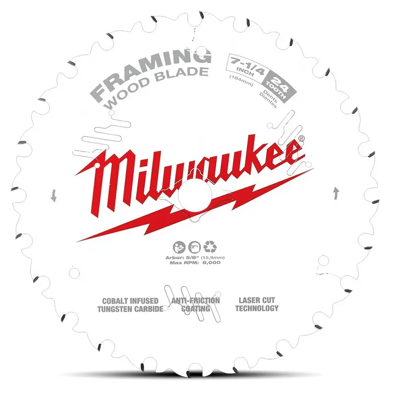Milwaukee 7-1/4" (184Mm) 24-Tooth Framing Circular Saw Blade – Single Unit 1
