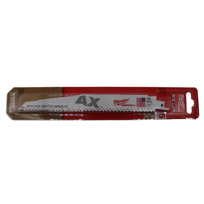 Milwaukee 9" 5-Tpi Ax Sawzall Reciprocating Saw Blades (5-Pack) – Bi-Metal Demolition Blades For Nail-Embedded Lumber & Fast Plunge Cuts 1