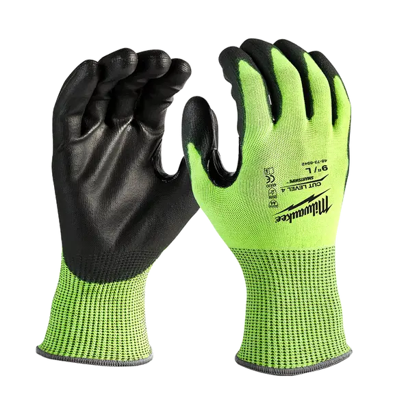 Milwaukee High-Visibility Pu-Dipped Gloves – Cut Level 4 – Medium (M) – Model 48738941 1