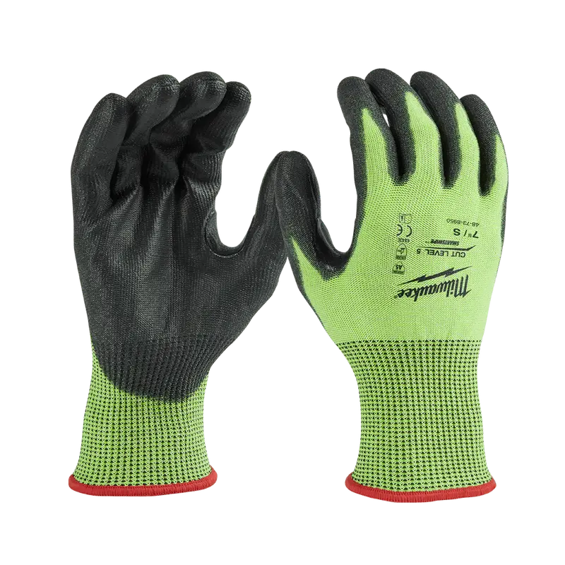 Milwaukee High-Visibility Pu-Dipped Gloves – Cut Level 5 – Large (L) – Model 48738952 1