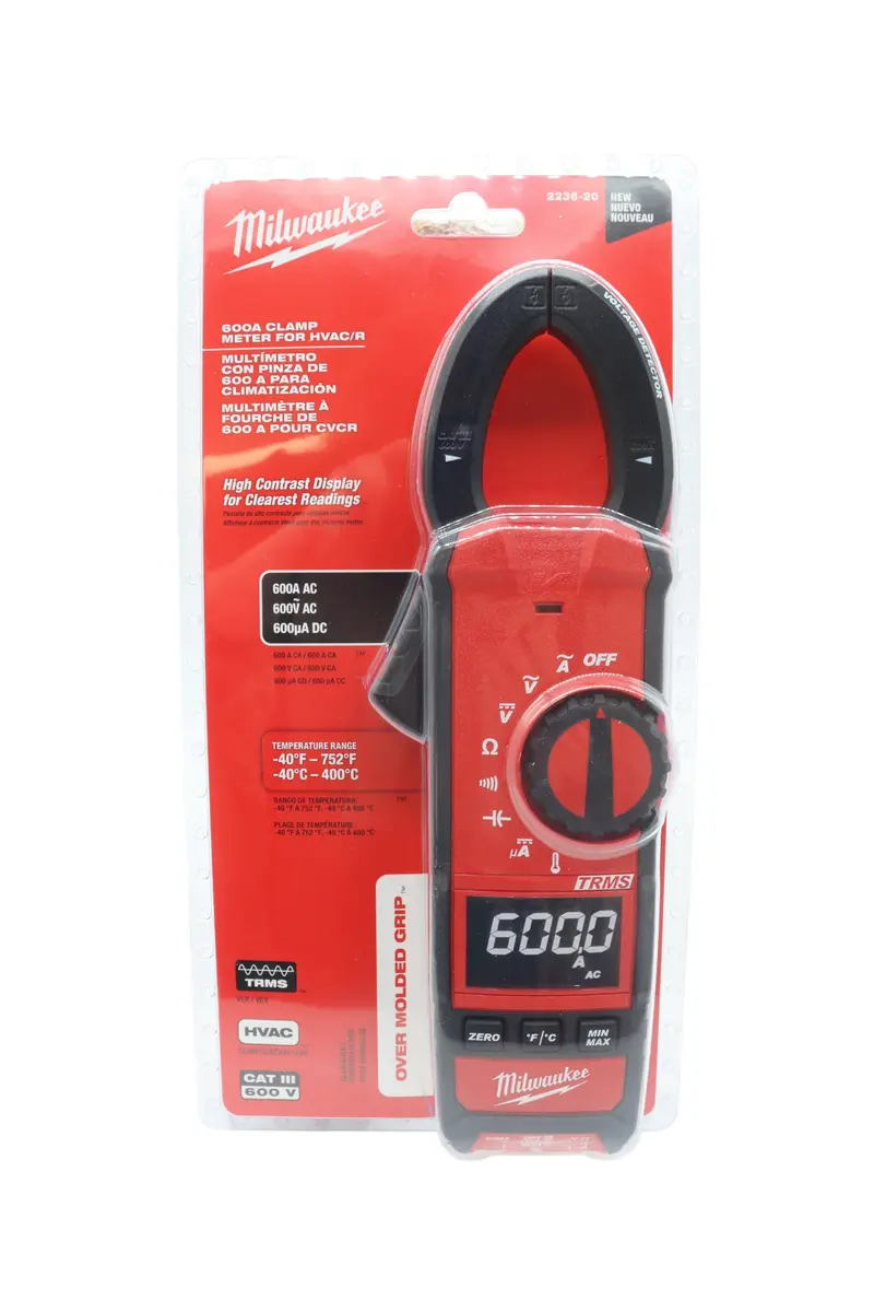 Milwaukee Hvac/R Clamp Meter – True Rms Measurement For Voltage, Temperature, And Microamps – Slim-Jaw Design, Built-In Led Work Light, And Rugged Overmold Housing 1