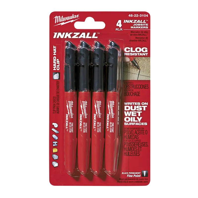 Milwaukee Inkzall Fine Point Black Marker Bundle (4-Pack) - Model 48223104 1