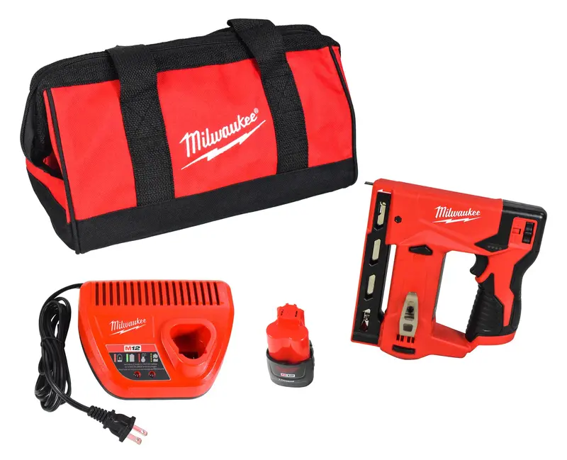 Milwaukee M12 12V Cordless 3/8" Crown Stapler Kit – Includes Cp1.5 Battery, Charger & Adjustable Belt Hook For 1/4"–9/16" Staples 1