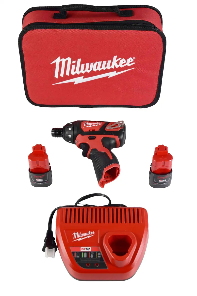 Milwaukee M12 12V Cordless Screwdriver Kit – 1/4" Hex, Includes 2 Batteries, Charger & Carry Bag (2401-22) 1